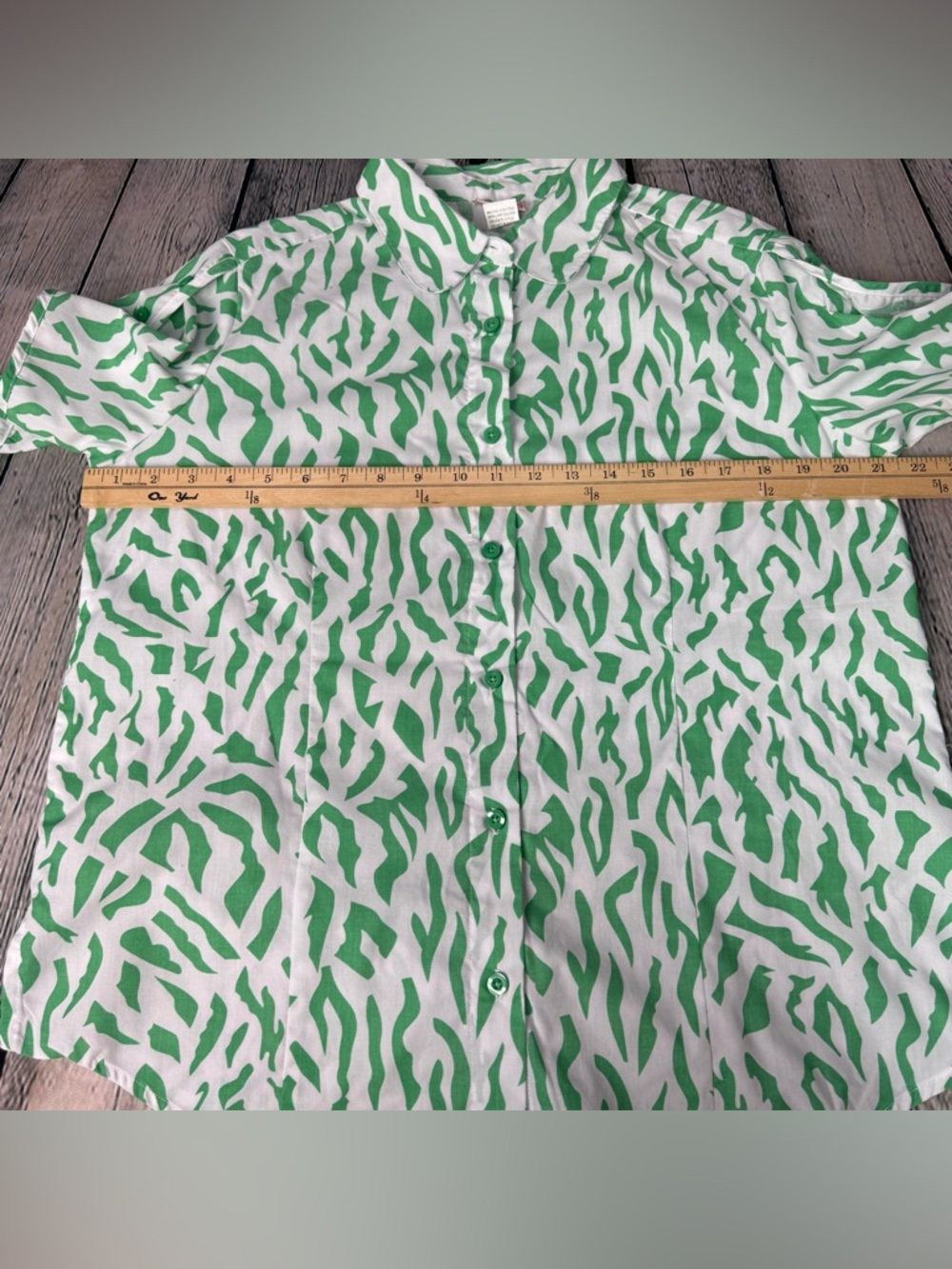 Vtg American Sweetheart Button Up Peter Pan Collared Green Zebra Print Sz Medium - Picture 5 of 9